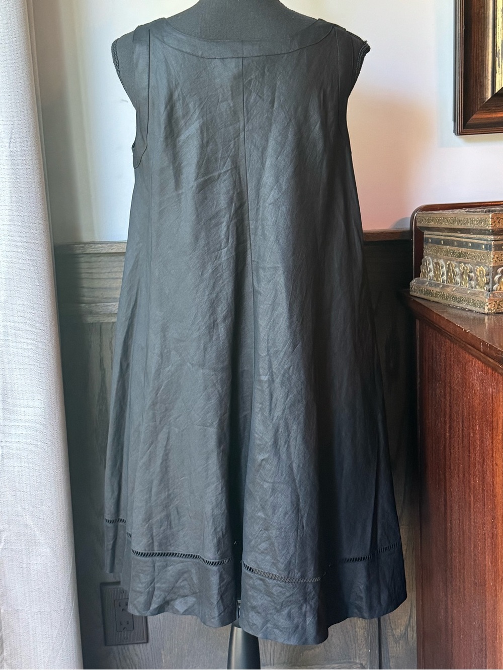 Andrea Jovine Black Linen Sleeveless A-Line Dress Sz 4 EUC - Picture 4 of 6